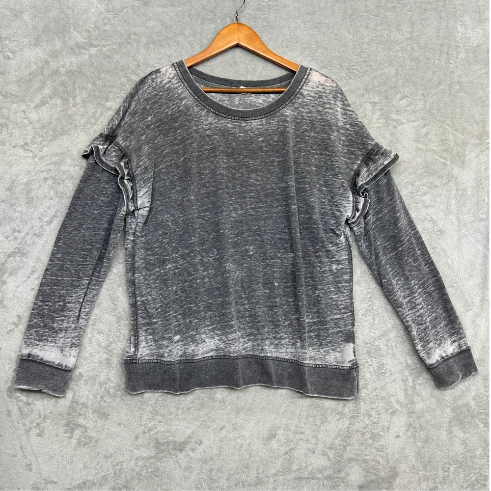 Jane & Delancey Gray Burnout Ruffle Shoulder Sweatshirt XL Girly Grunge Casual